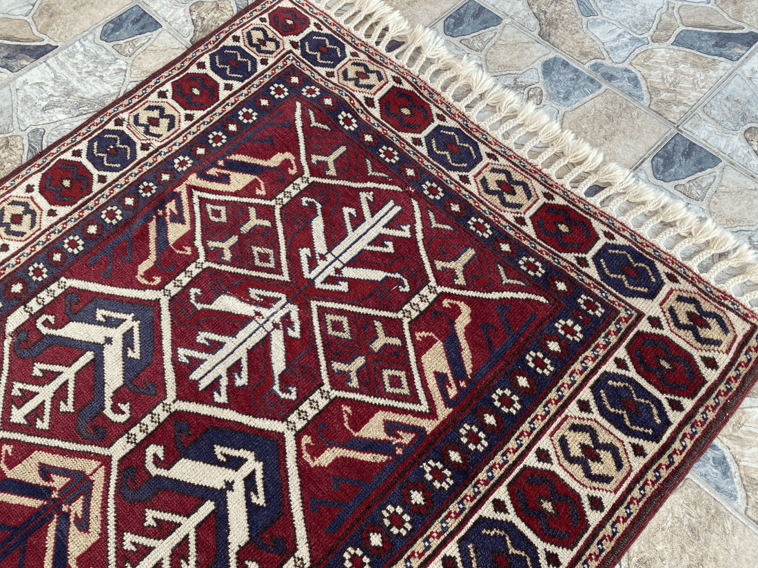 Vintage Turkish Wool Rug - 3.4x5.8 | Hand-Knotted 1980s Oushak Anatolian Tribal