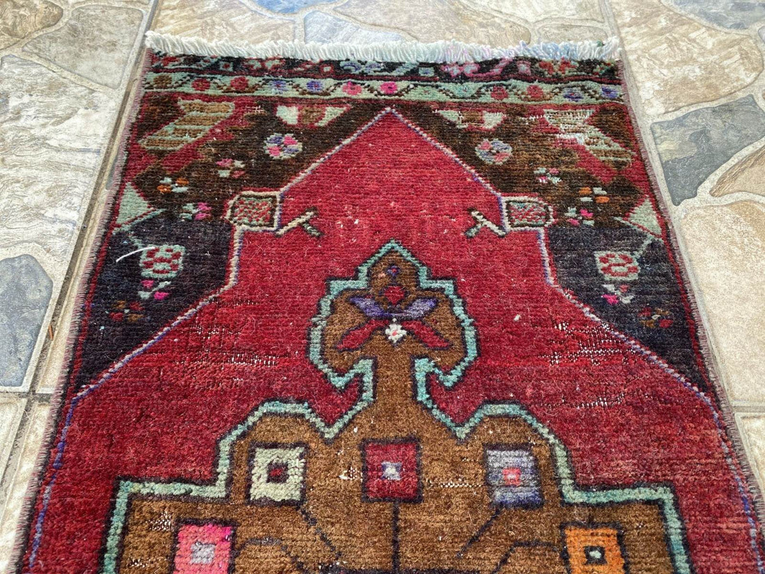 Handmade Turkish Vintage Rug | 1970s Tribal Wool Farmhouse Antique Small Carpet