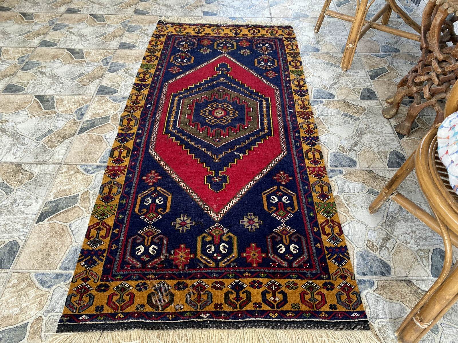 Turkish Vintage Rug,Geometric Farmhouse Antique Anatolian Village Rug 2.7x6 Ft