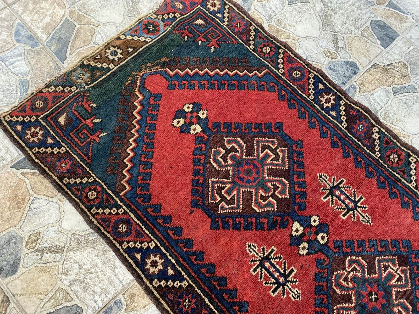 Geometric Turkish Vintage Rug,Farmhouse Handmade Anatolian Village Rug 2.6x9.8Ft