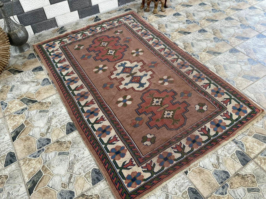 Turkish Kurdish Vintage Rug | 4.3 x 6.5 ft | Hand-knotted Anatolian Tribal Geometric