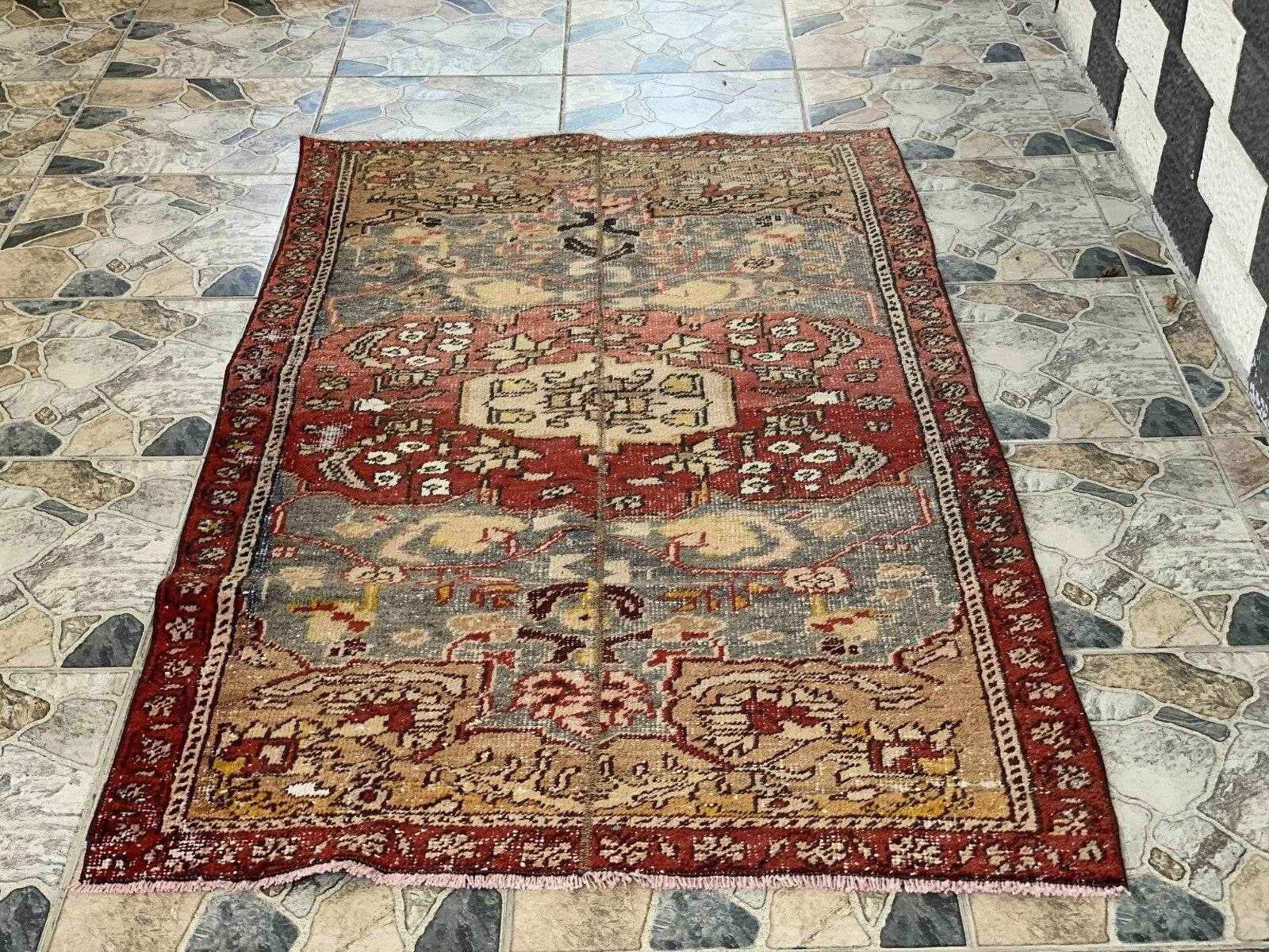 Vintage Armenian Tribal Rug | 3x6 ft | Antique Kurdish Wool Handmade Area Rug