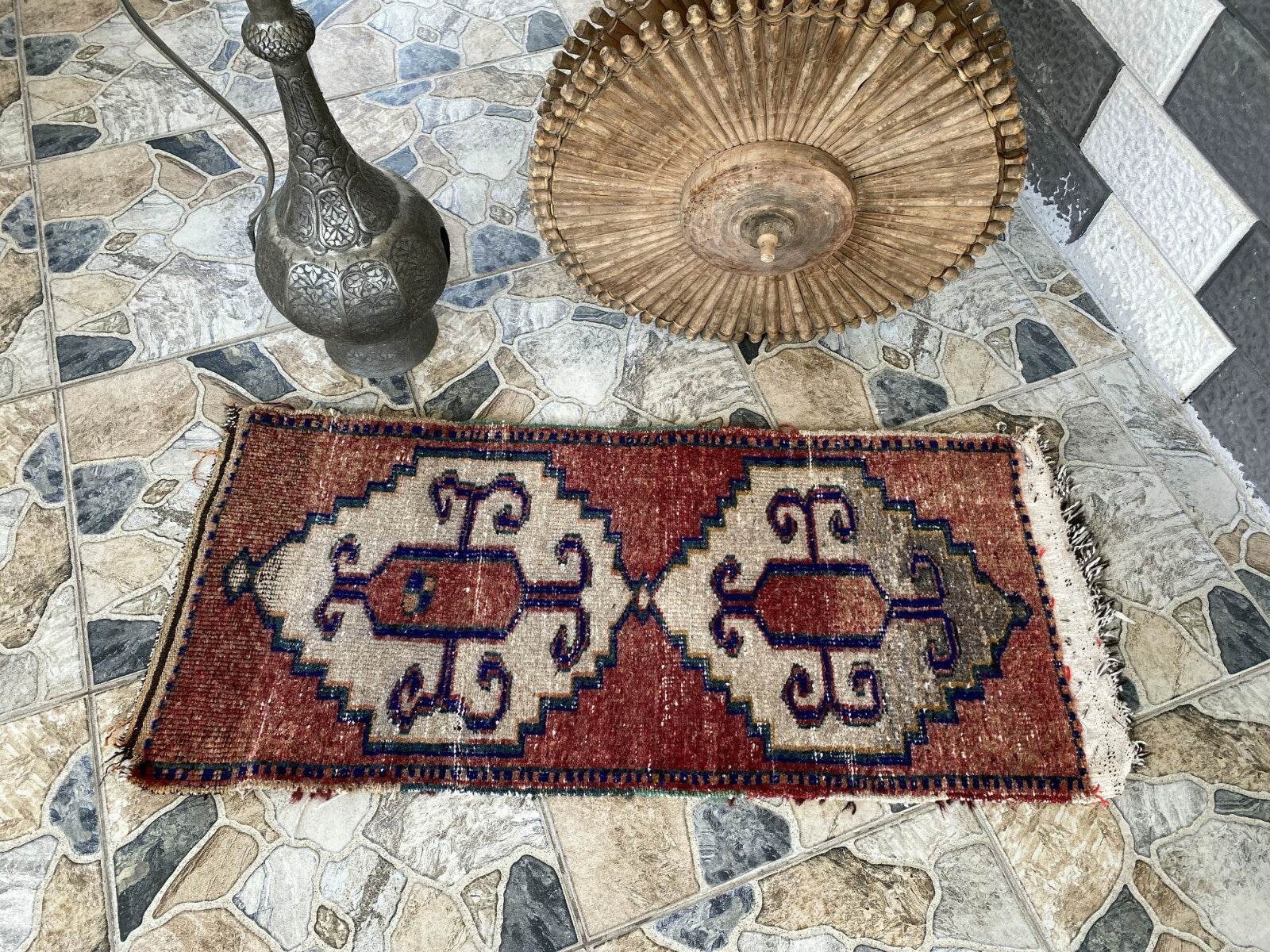 Vintage Anatolian Tribal Rug | Small Turkish Farmhouse Wool Carpet 1.6x3.4 ft