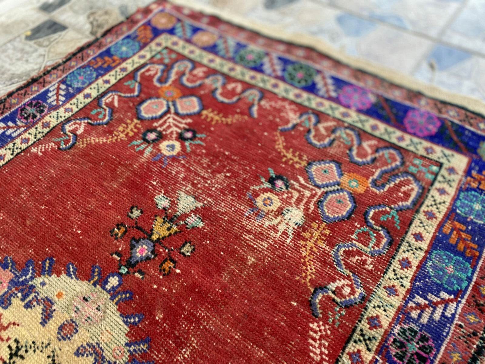 Geometric Turkish Vintage Rug, Tribal Handmade Anatolian Village Rug 3.3x6.8 ft