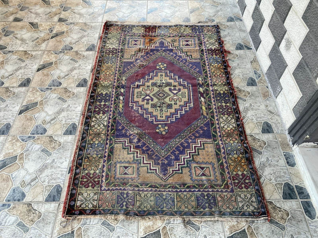 Handmade Turkish Vintage Rug | 1970s Tribal Wool Farmhouse Antique Area Carpet