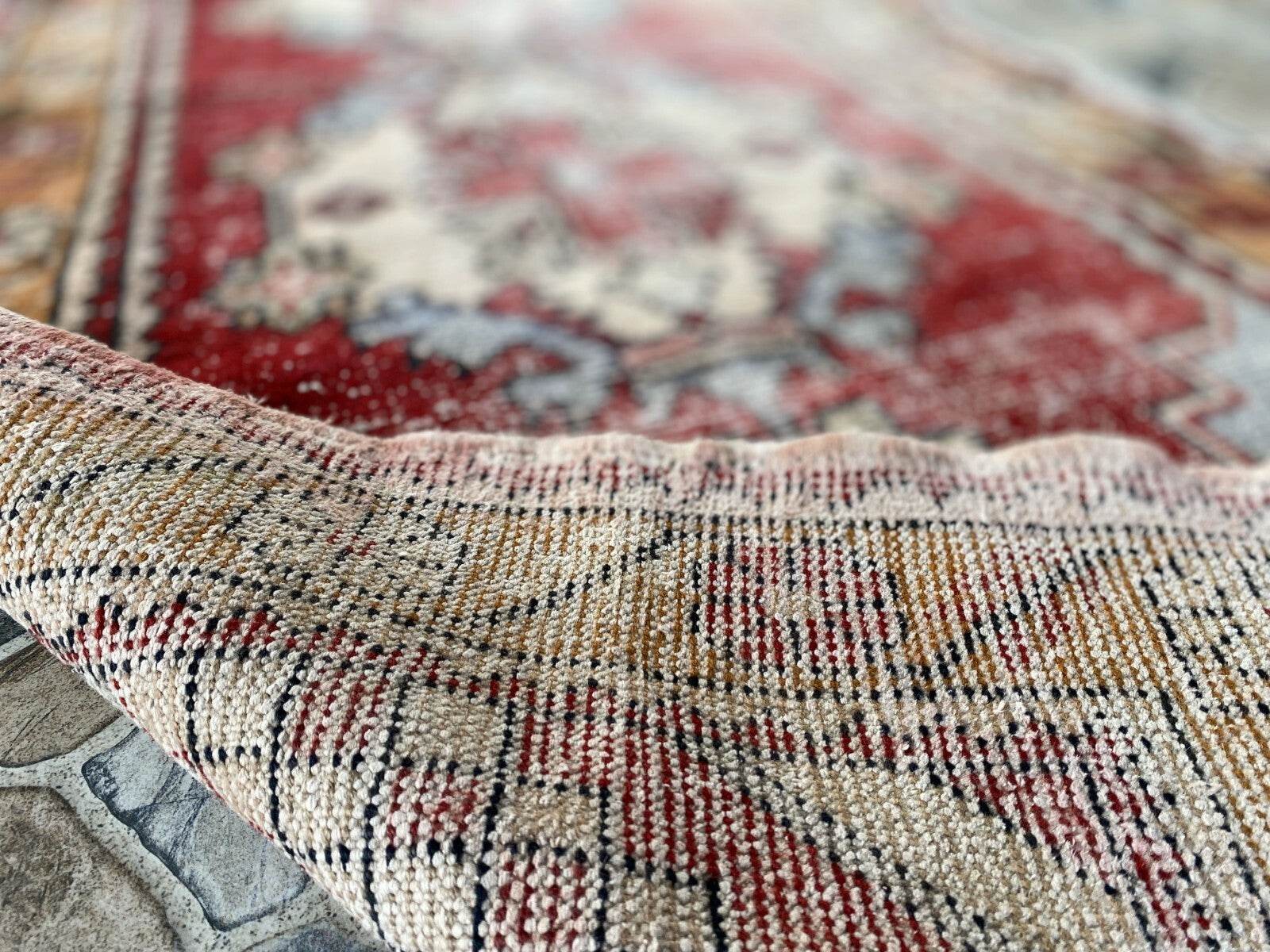 Vintage Turkish Oushak Rug, 3 x 9 ft Red Handmade Wool Antique Tribal Runner Rug