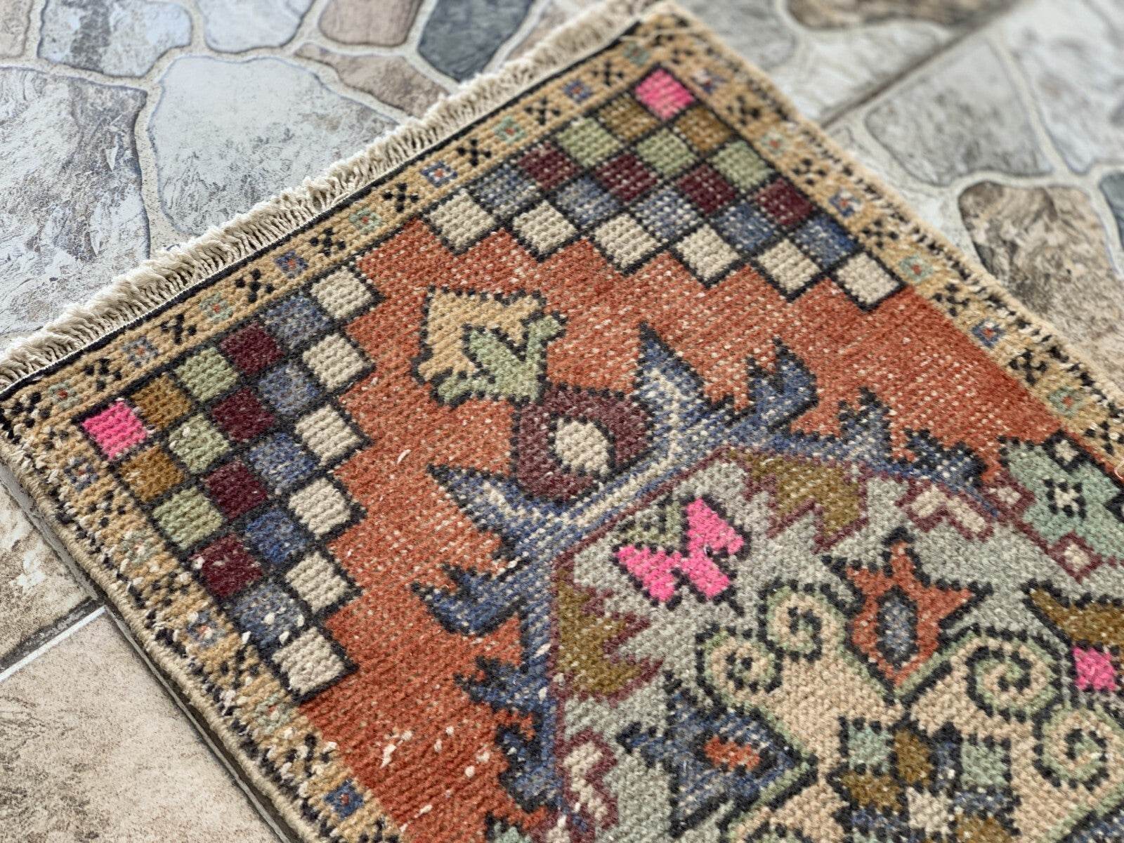 Geometric Turkish Vintage Rug * Tribal Farmhouse Anatolian HandmadeRug 1.6x2.8Ft