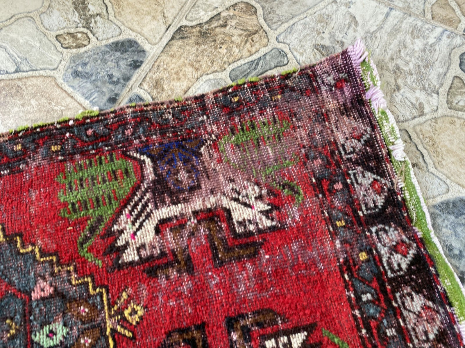 Vintage Turkish Small Rug | 1.6 x 3.3 ft Hand-Knotted Wool | Red Geometric Mat