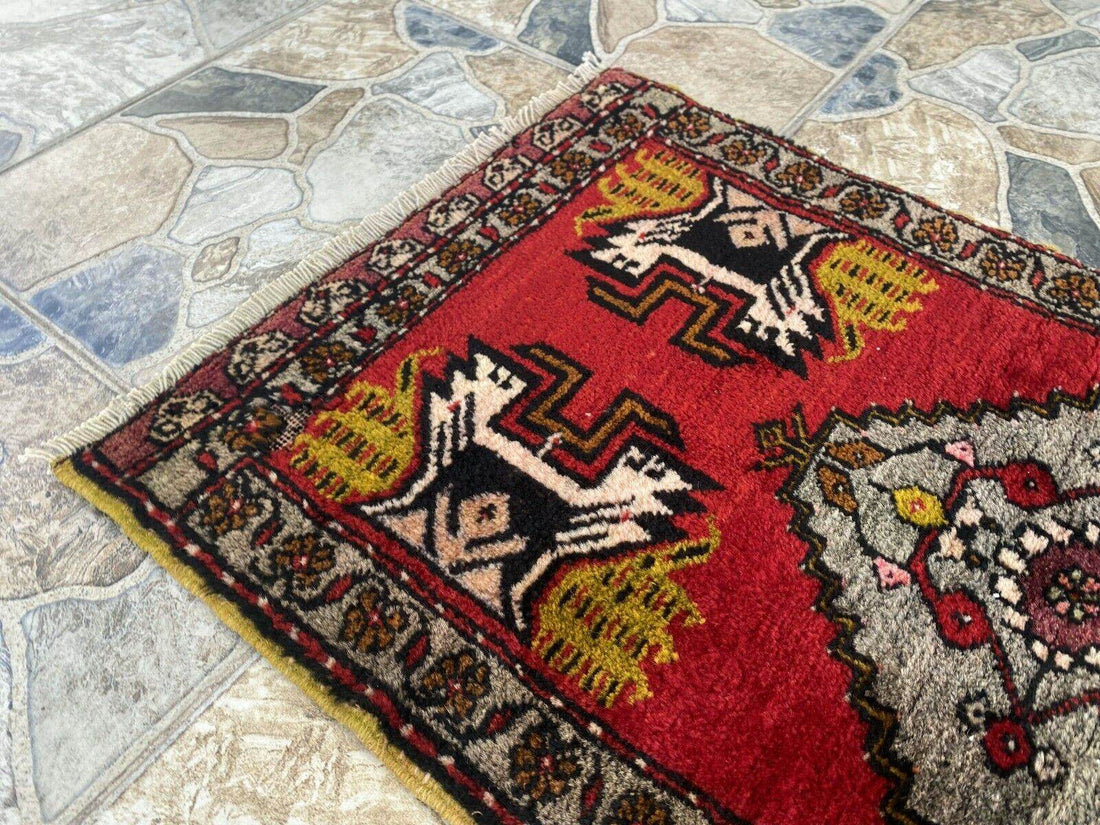 Vintage Rug | AntiqueWool Farmhouse Anatolian Handmade Turkish Small 1.7x3.5ft