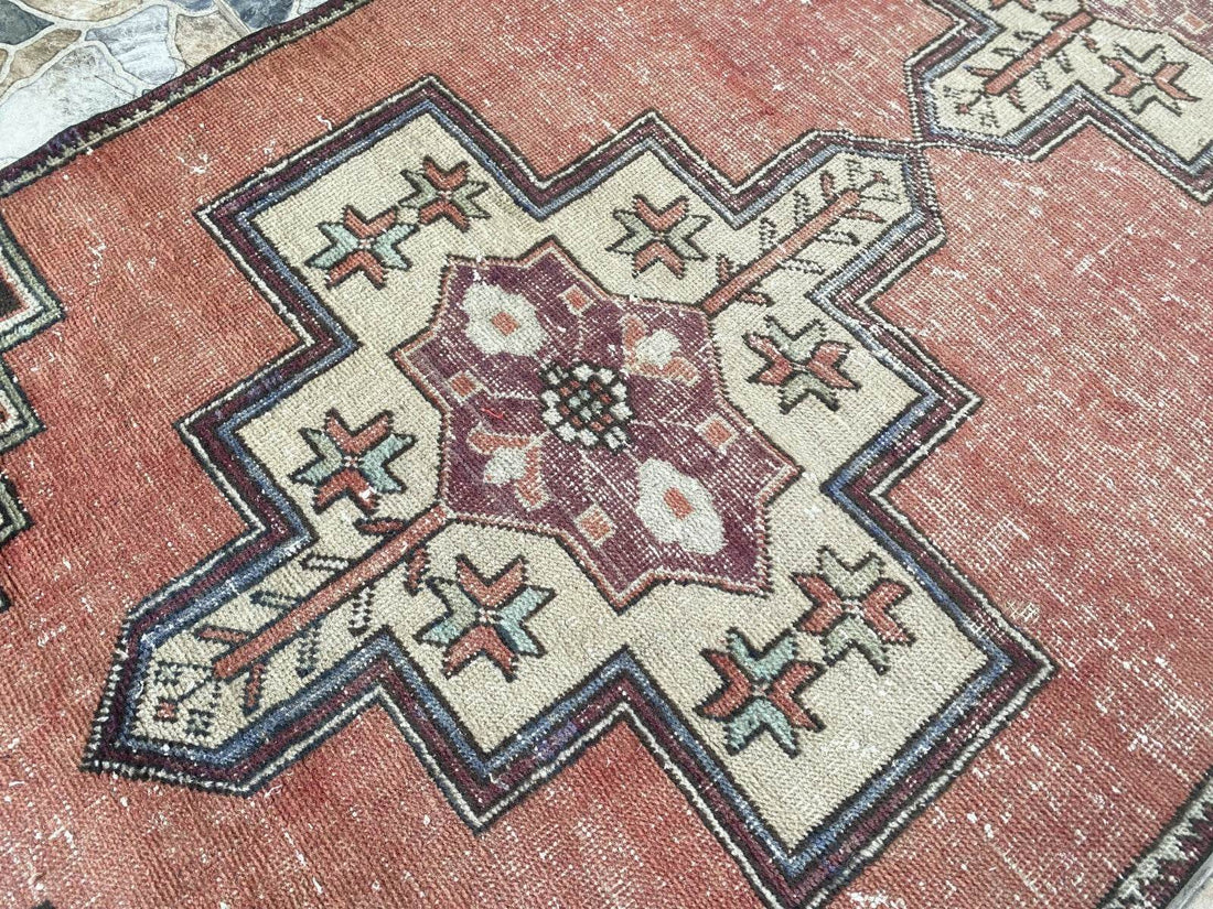 Geometric Turkish Vintage Rug,Farmhouse Vintage Anatolian Village Rug 3.6x7.8 ft