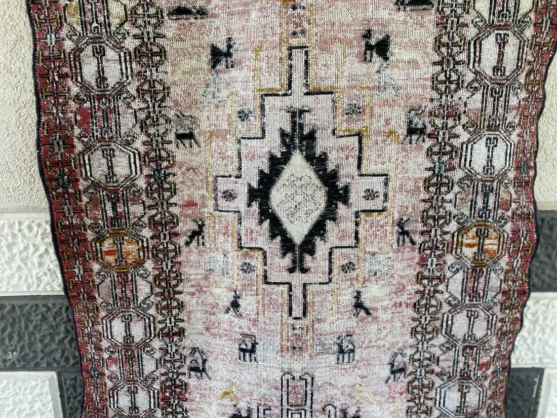 Vintage Persian Rug - 2.4x8.9 Brown Soumak Handmade Wool Antique Tribal Area Rug