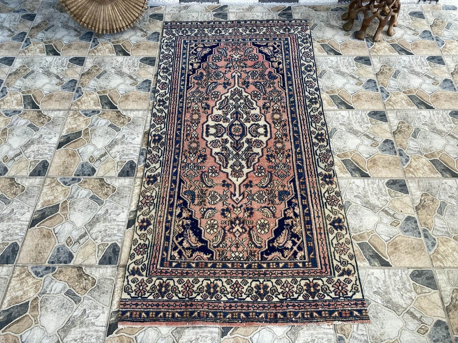 VINTAGE RUG HAND-KNOTTED Caucasian Tribal handmade wool antique farmhouse rug