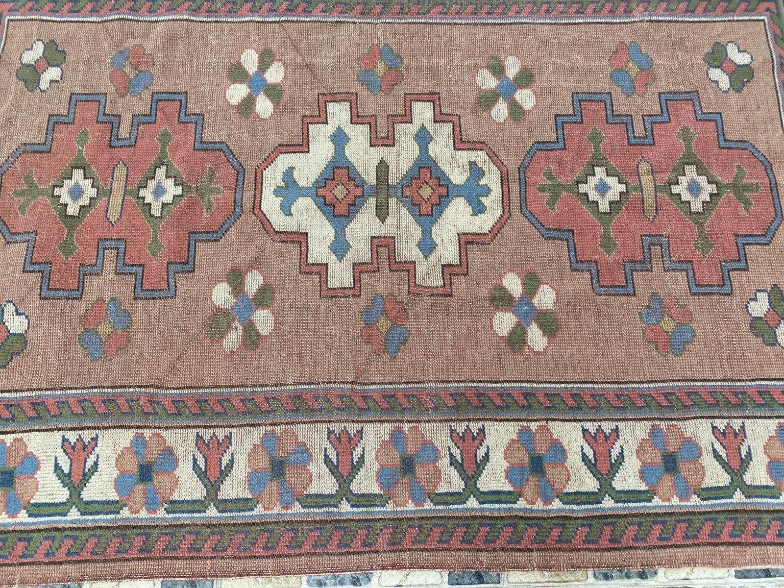 Turkish Kurdish Vintage Rug | 4.3 x 6.5 ft | Hand-knotted Anatolian Tribal Geometric