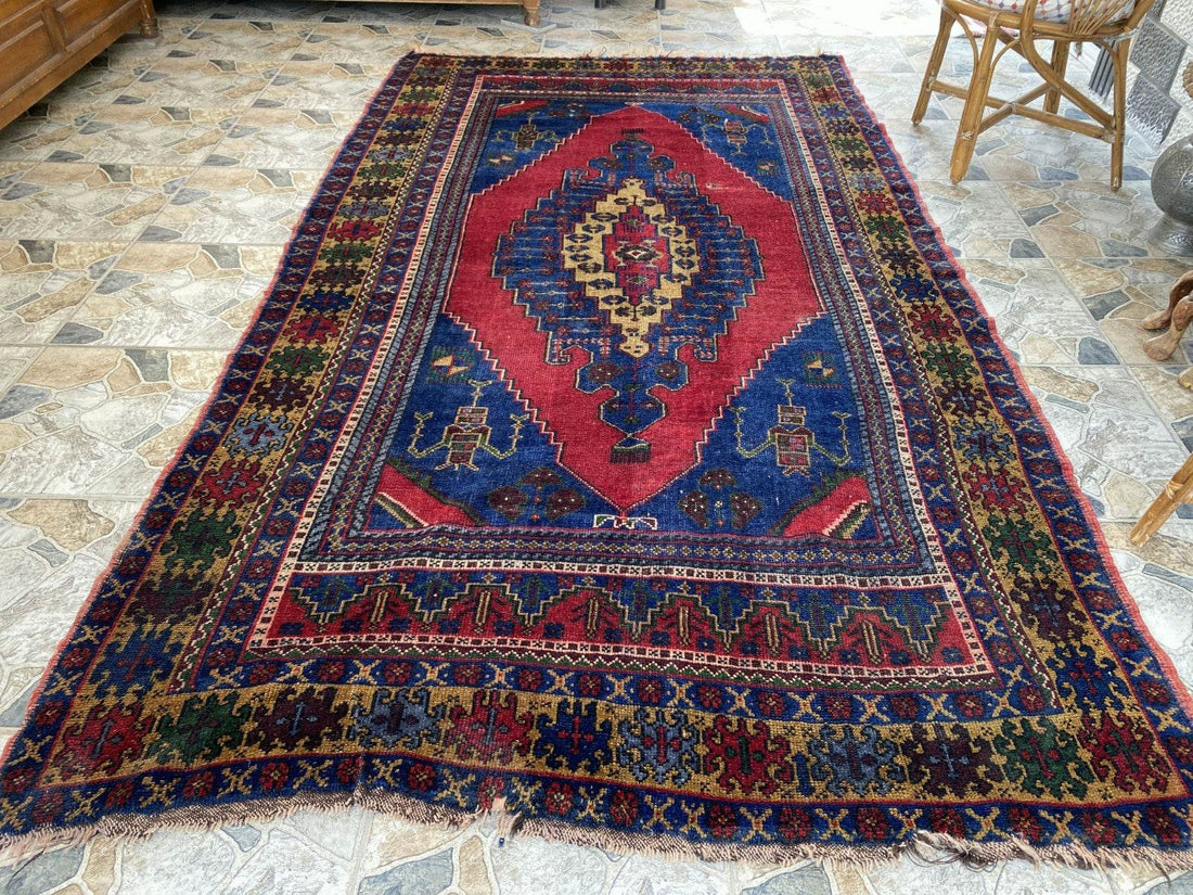 Vintage Rug | Wool Area Antique Farmhouse Anatolian Handmade Turkish Rug 5x9ft