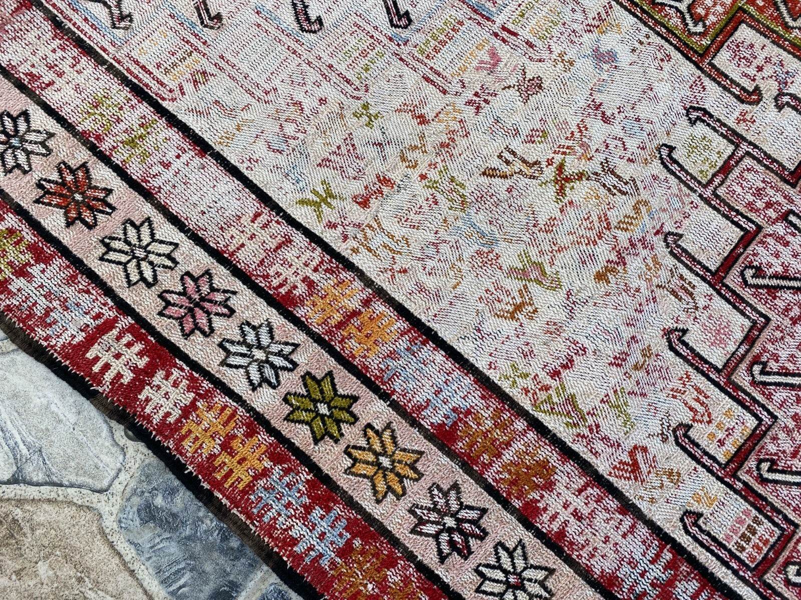 Vintage Persian Rug 3x6 ft, 1980s Wool Handmade Soumak Tribal Geometric Antique