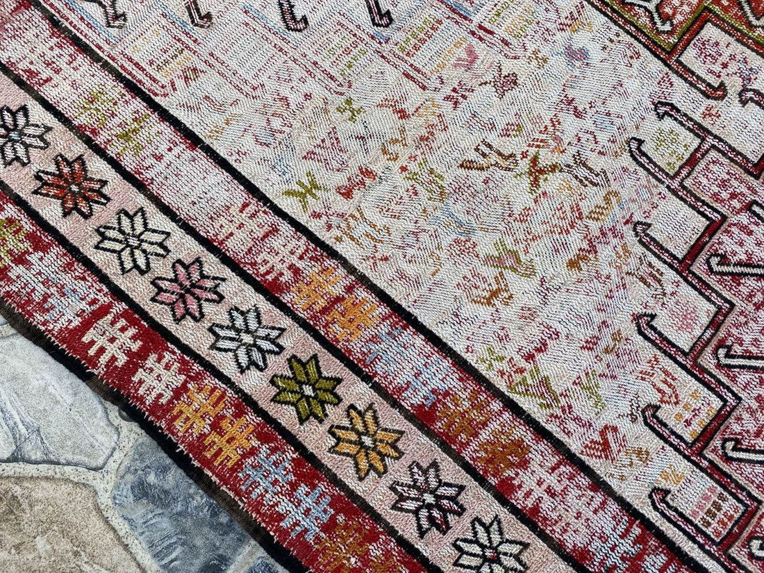 Vintage Persian Rug 3x6 ft, 1980s Wool Handmade Soumak Tribal Geometric Antique