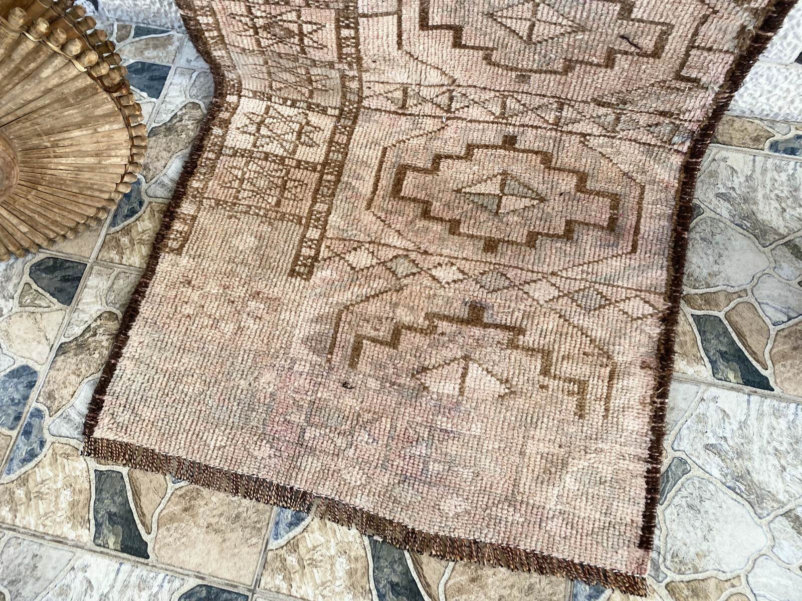 Vintage Kurdish Herki Rug | 1960s Brown Anatolian Hand-Knotted Wool Runner Rug