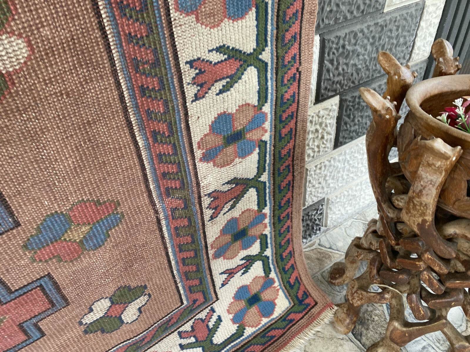 Turkish Kurdish Vintage Rug | 4.3 x 6.5 ft | Hand-knotted Anatolian Tribal Geometric