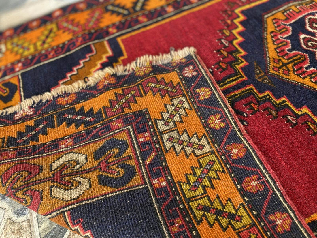 Geometric Turkish Vintage Rug, Farmhouse Handmade Anatolian Village Rug 3x6 ft