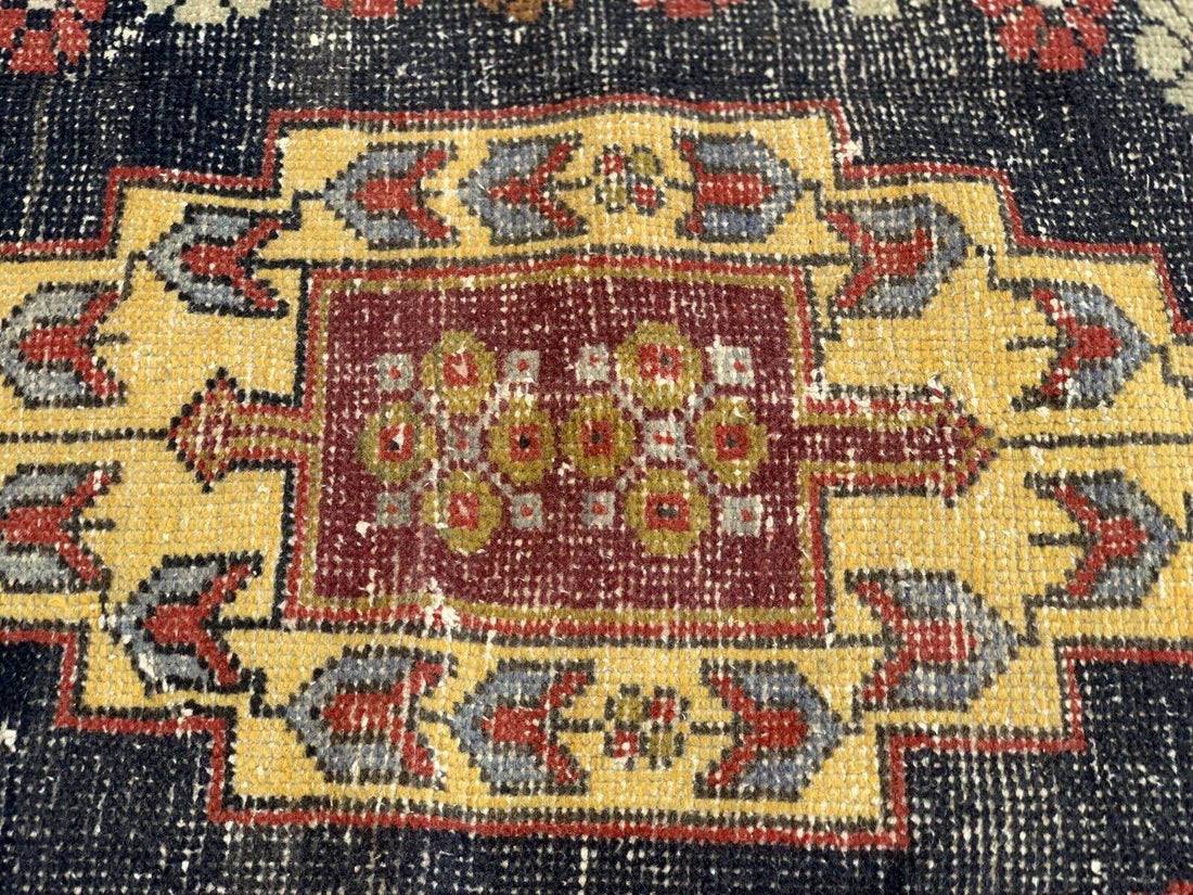 Vintage Oushak Geometric Rug, Handmade Turkish Anatolian Wool Carpet 4.2x8.6