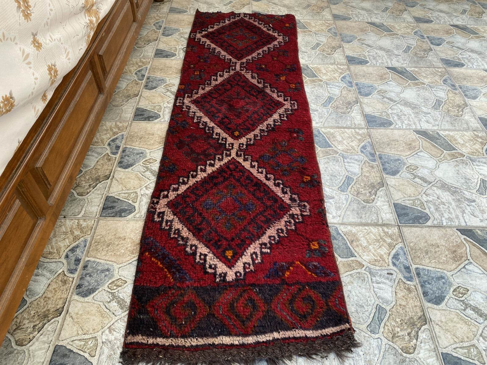 Vintage Kurdish Wool Runner, 1970s Handwoven TribalTurkish Red Rug 1'9'' x 5'6''