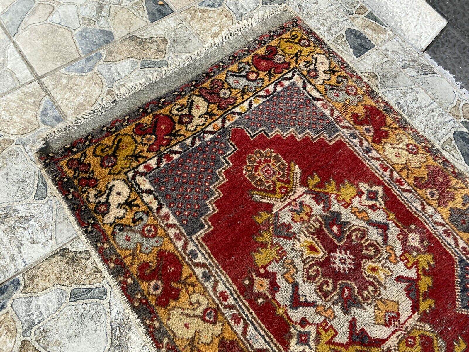 Vintage Turkish Wool Rug - Handmade Antique Red Oushak Kurdish Runner Rug 3x9 ft