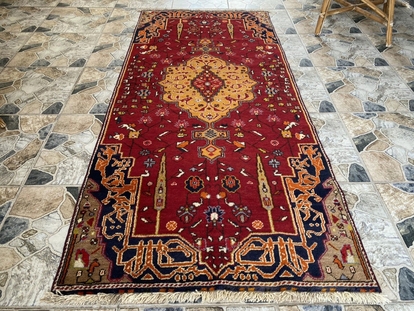 Vintage Turkish Runner Rug | 3.2 x 7.0 ft | Traditional Geometric Runner