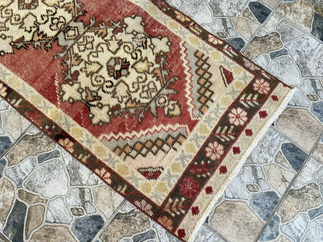 Vintage Rug | Antique Wool Farmhouse Anatolian Runner Handmade Turkish 2.4x8.9ft