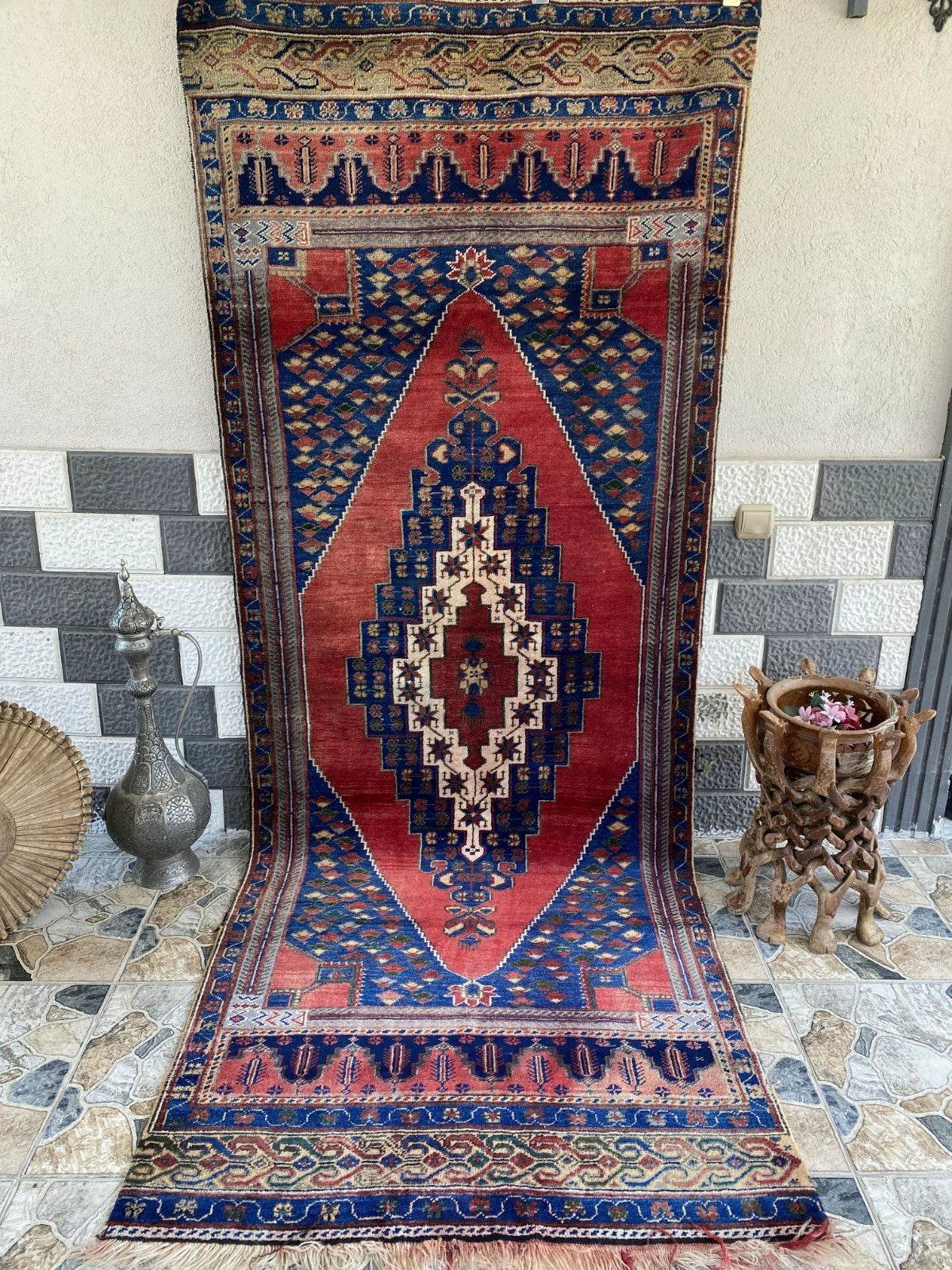 Pre 1980’s ANTIQUE ANATOLIAN FARMHOUSE RUG - GEOMETRIC TRIBAL TURKISH VINTAGE