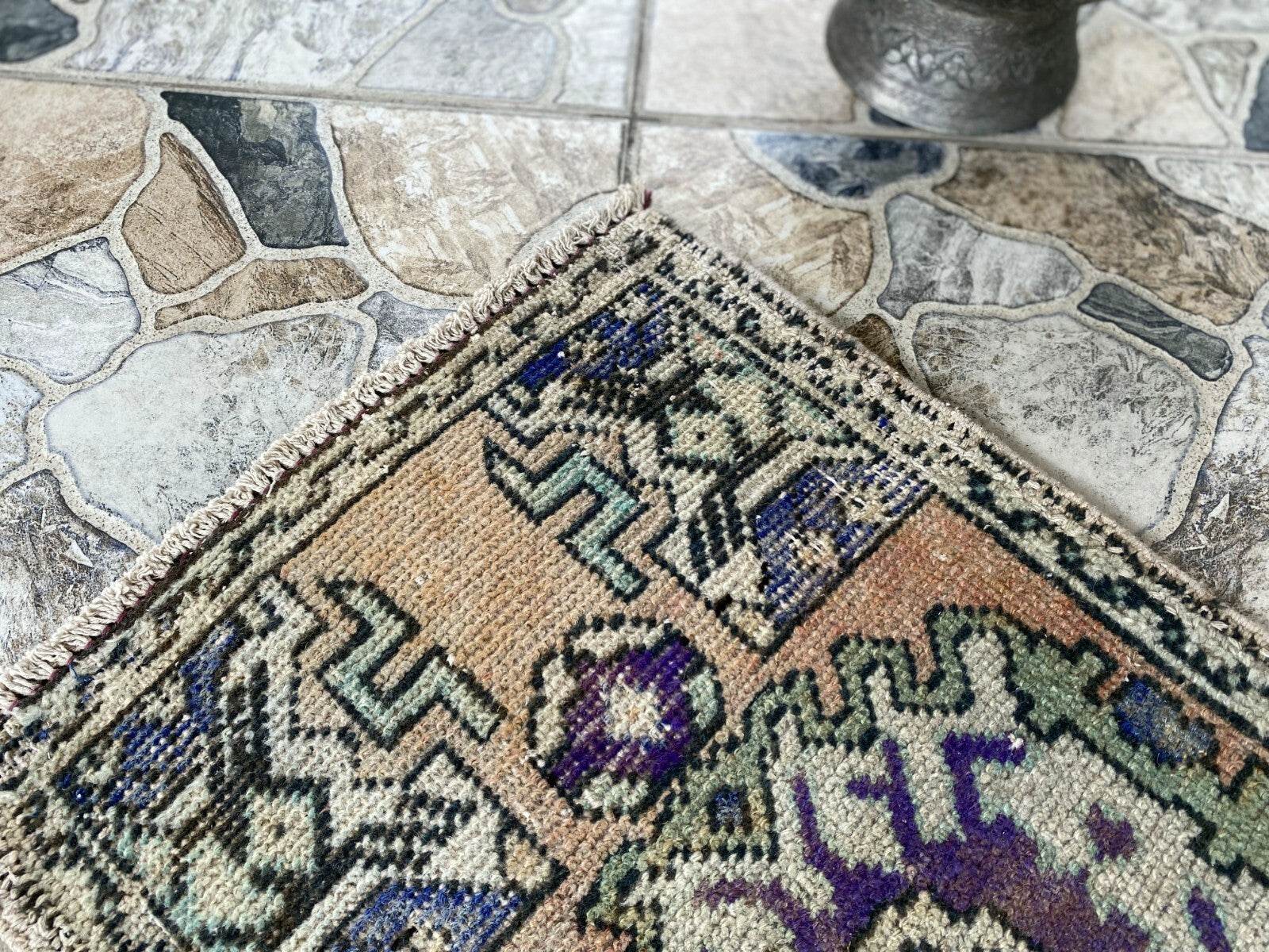 Handmade Turkish Vintage Rug | 1970s Tribal Wool Farmhouse Antique Small Carpet