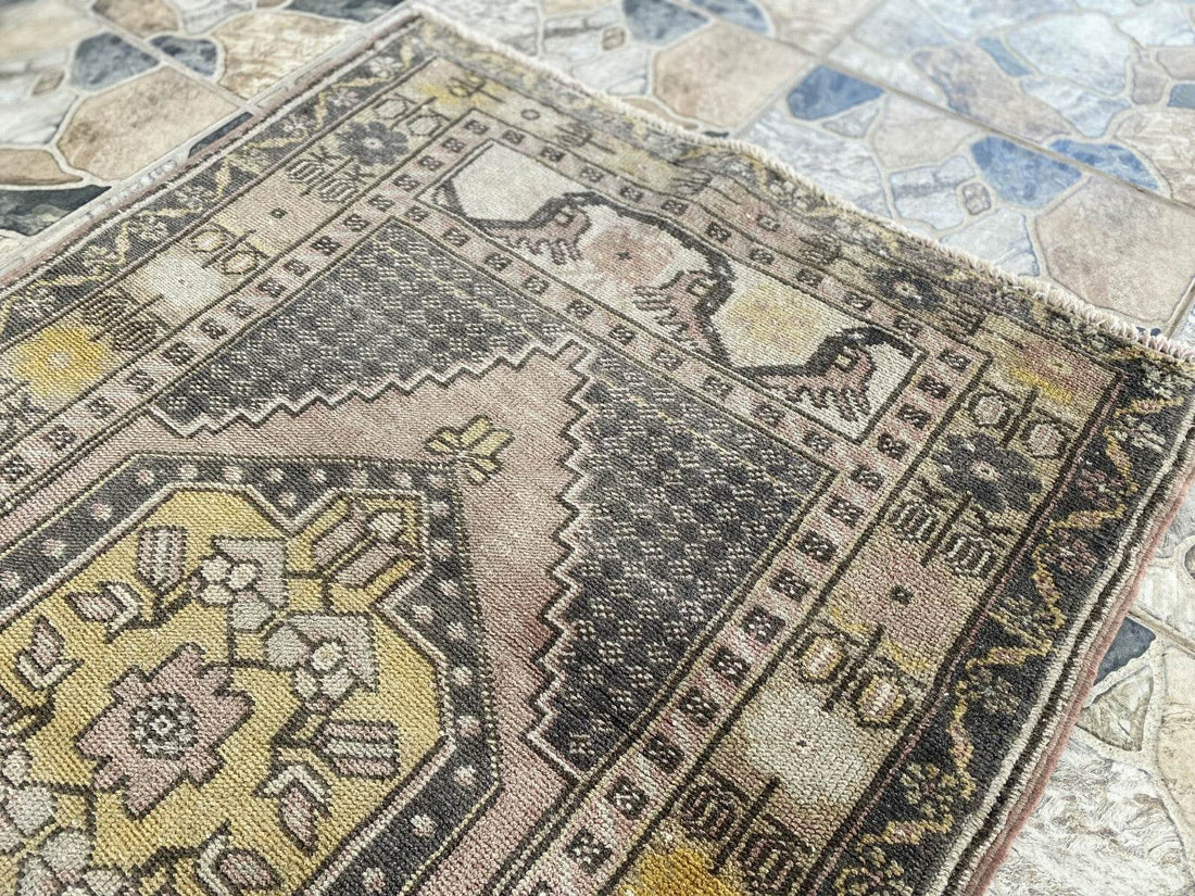 Geometric Turkish Vintage Rug | Handwoven Anatolian Area 1960s Wool Authentic