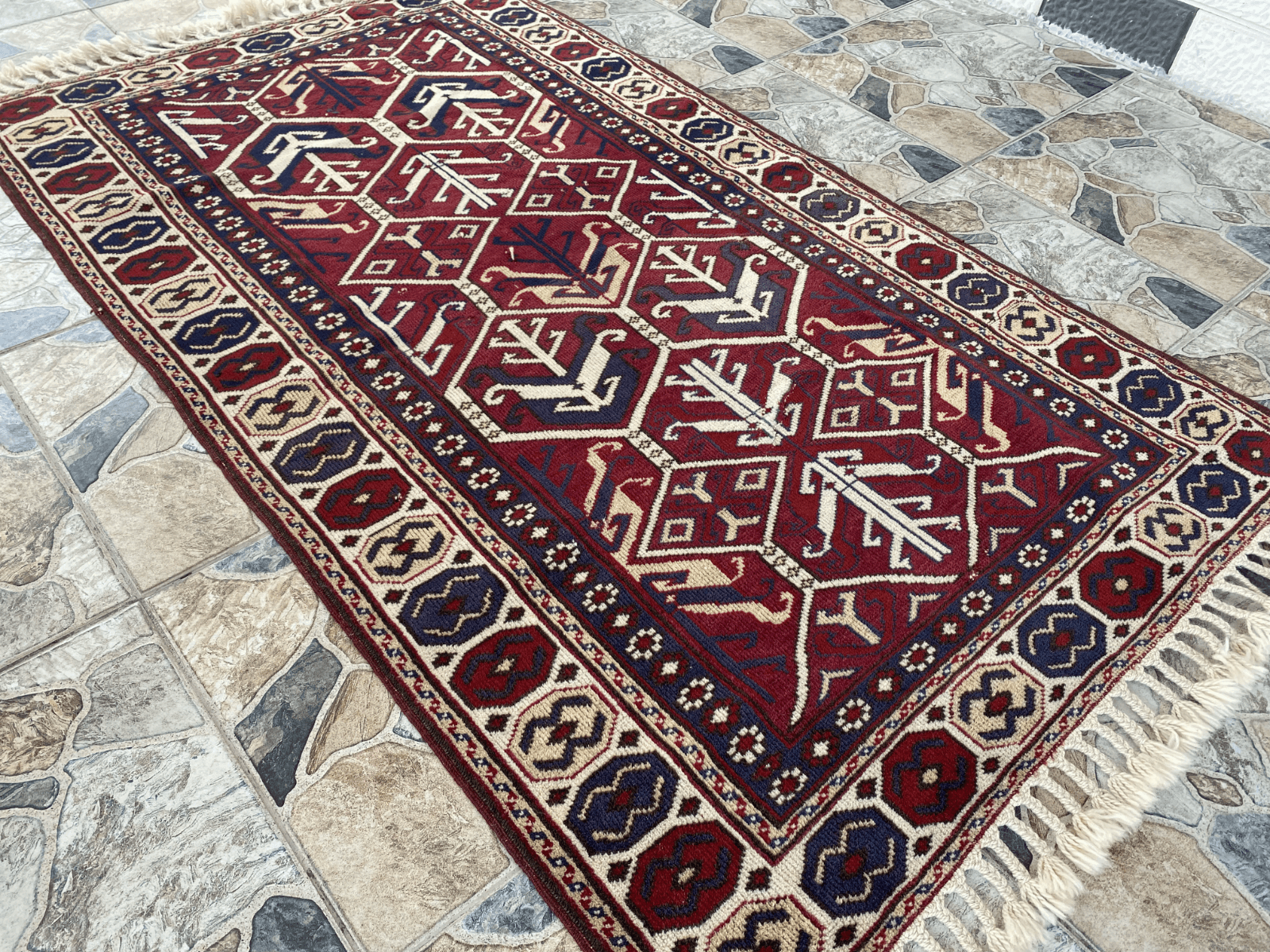 Vintage Turkish Wool Rug - 3.4x5.8 | Hand-Knotted 1980s Oushak Anatolian Tribal