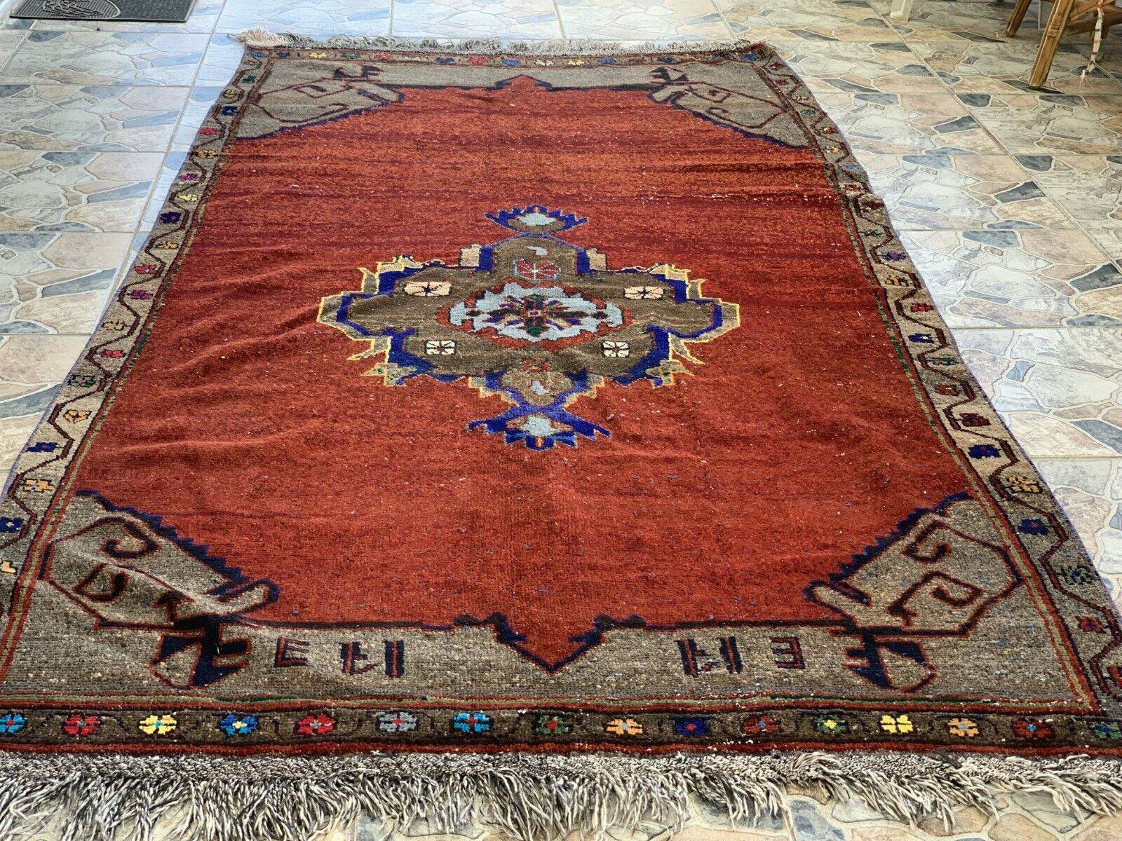 Vintage Rug, Anatolian Tribal Kilim TURKISH OUSHAK Geometric Farmhouse 4.5x9.3ft