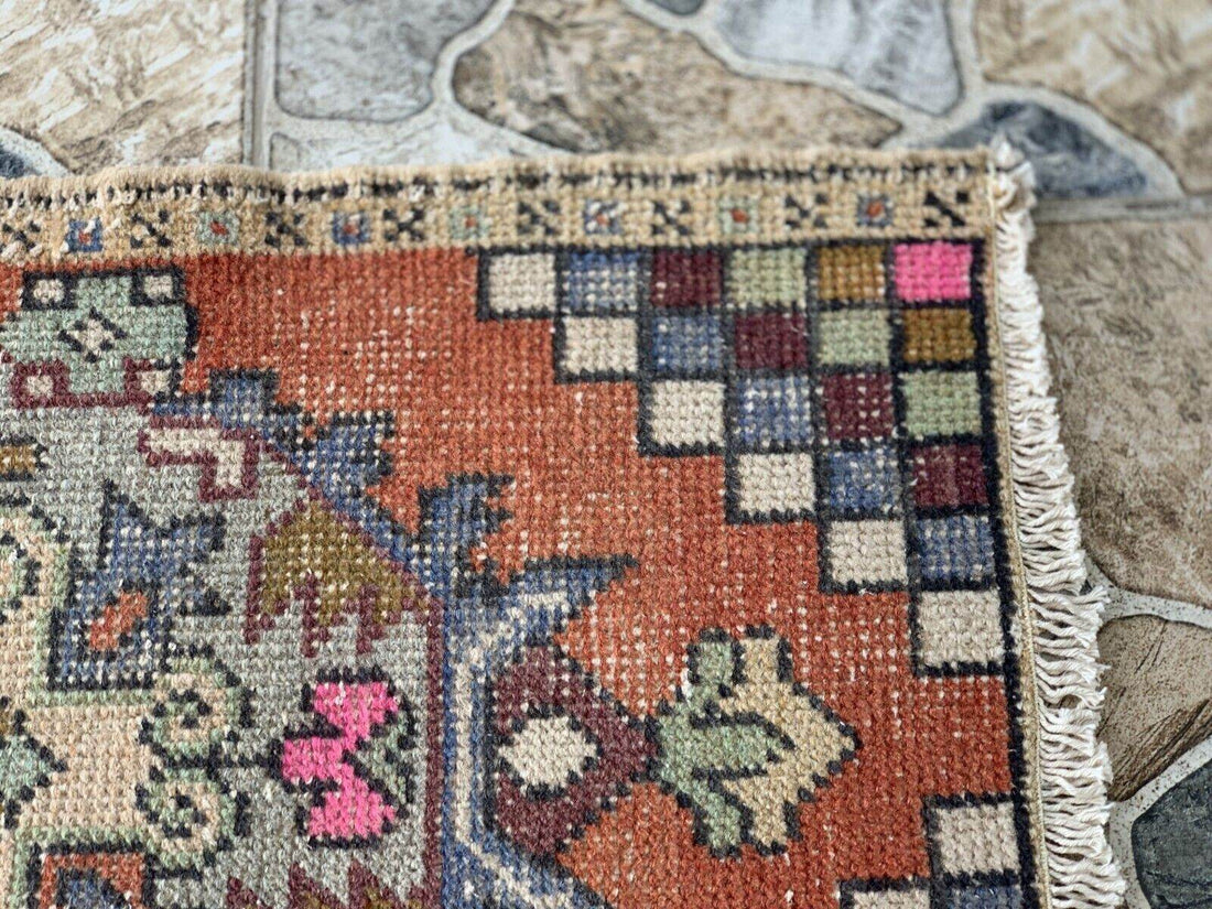 Geometric Turkish Vintage Rug * Tribal Farmhouse Anatolian HandmadeRug 1.6x2.8Ft