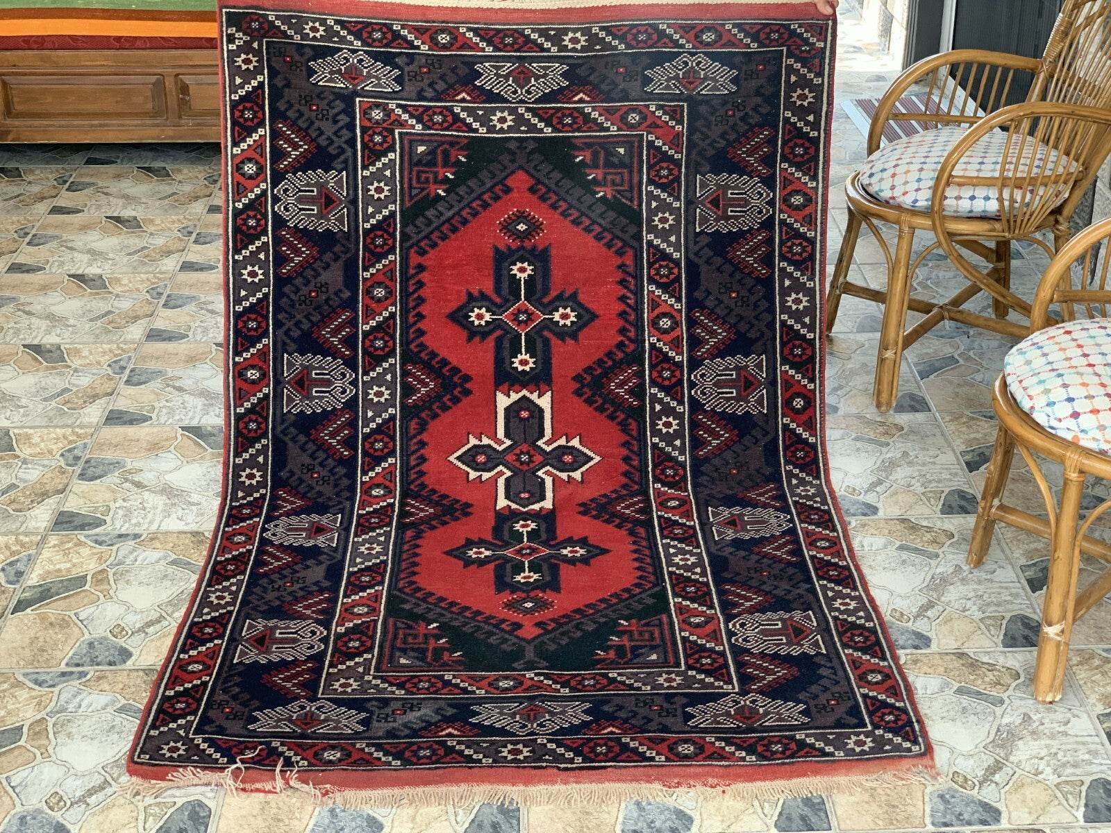 Vintage Turkish Rug | Antique Tribal Handmade Wool Farmhouse Carpet 4 x 6.14 ft