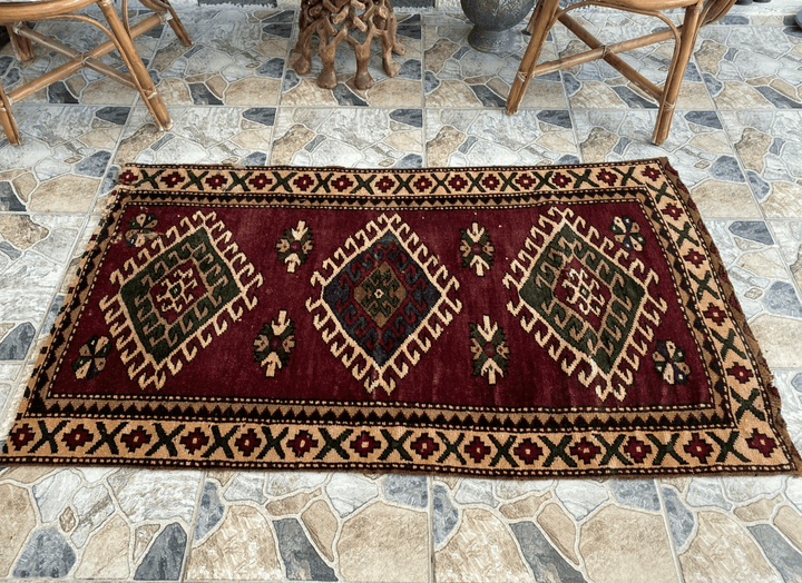 Vintage Kurdish Area Rug | 2.9x5.1 ft Hand-Knotted Wool Distressed Tribal Carpet
