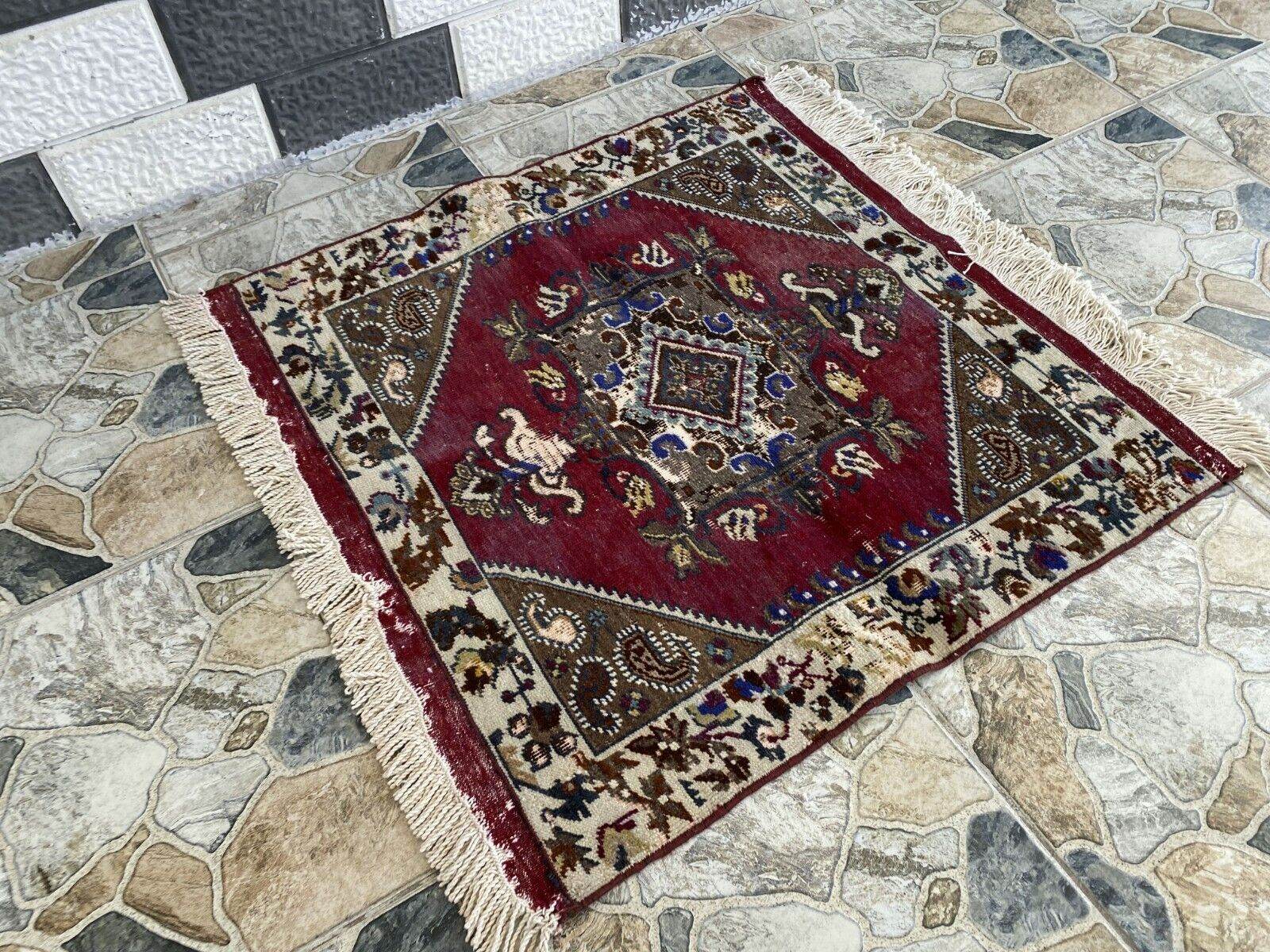 Vintage Turkish Rug | Tribal Handmade Wool Antique Farmhouse Carpet 2.8x2.6 ft