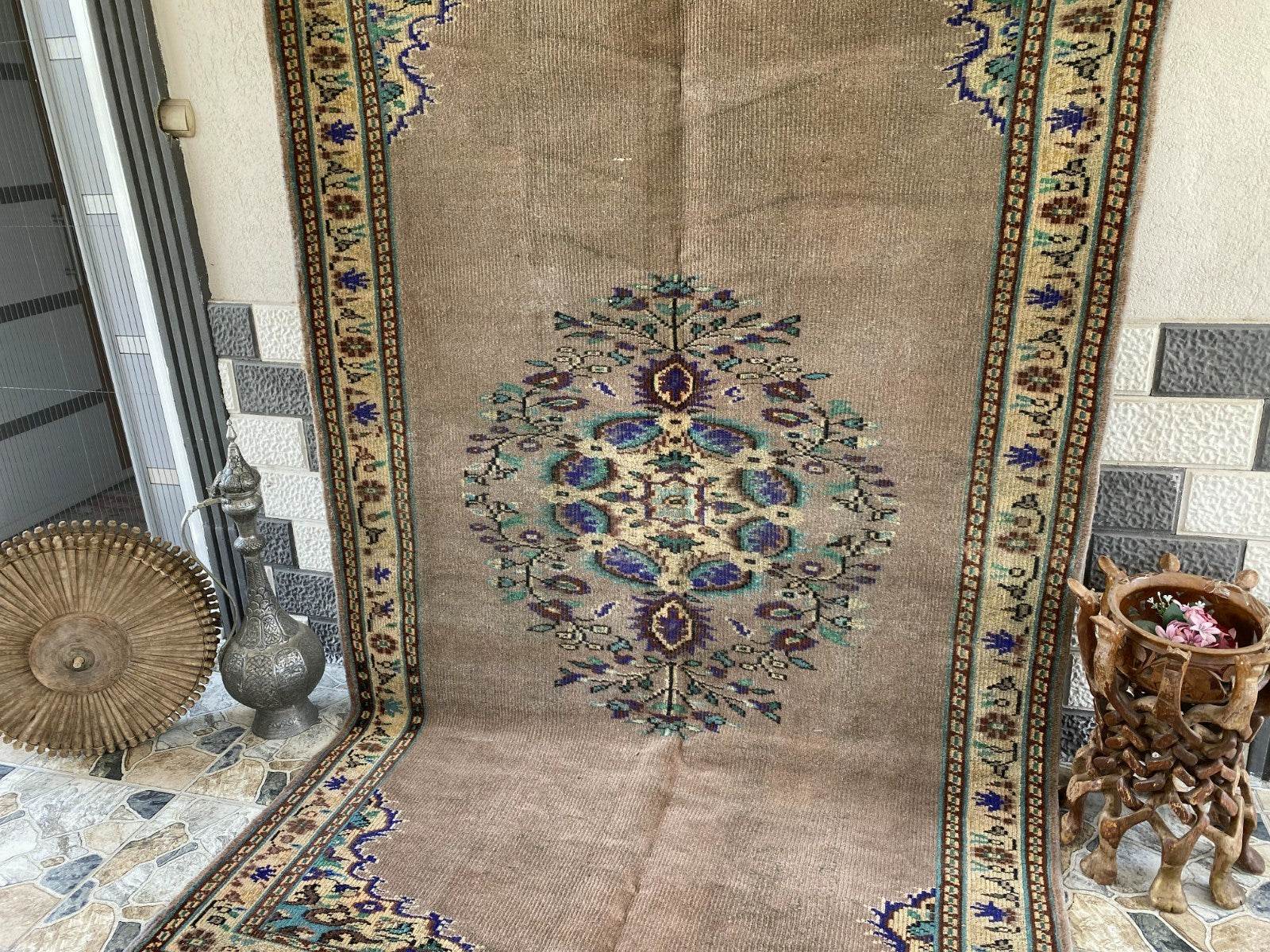 Vintage Turkish Rug | 5.4 x 8.7 ft Hand-Knotted Wool Faded Pastel Anatolian Rug