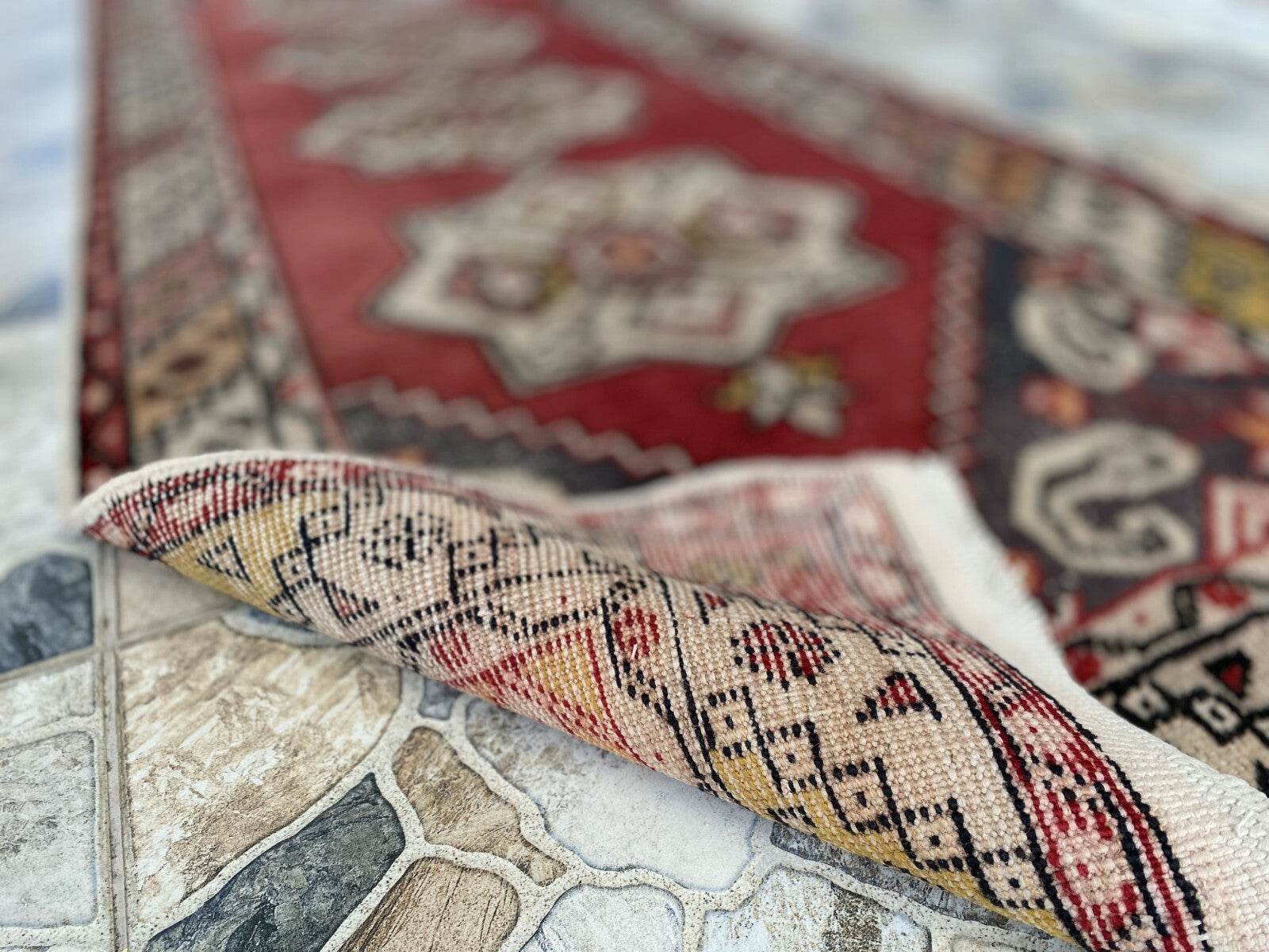 Vintage Turkish Rug | Tribal Handmade Wool Farmhouse Antique Runner 3.2ftx9.2 ft