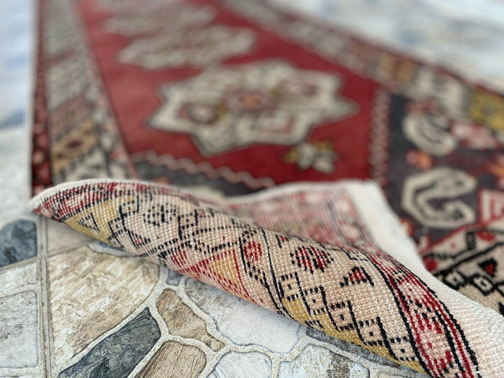 Vintage Turkish Rug | Tribal Handmade Wool Farmhouse Antique Runner 3.2ftx9.2 ft