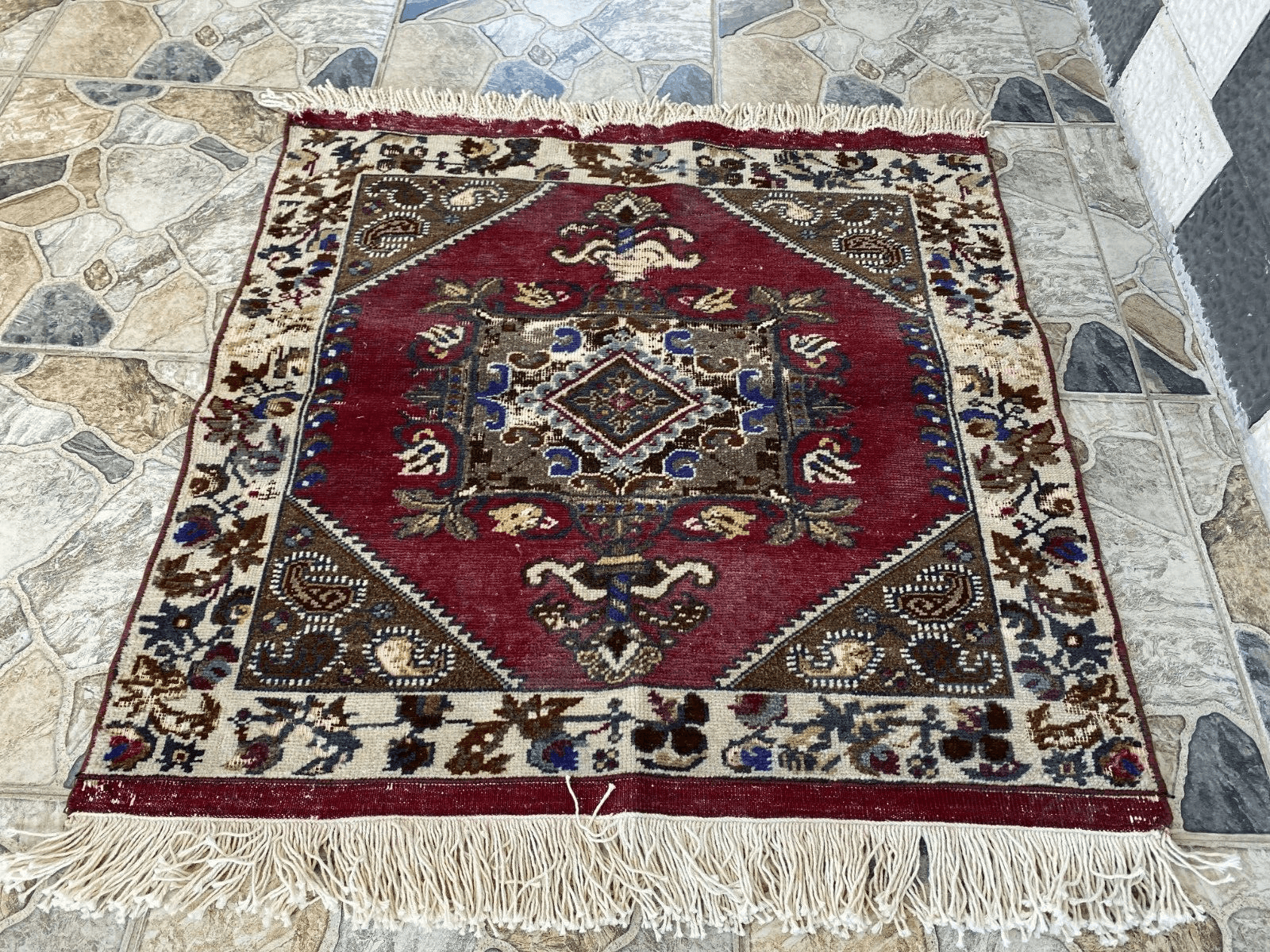 Vintage Turkish Rug | Tribal Handmade Wool Antique Farmhouse Carpet 2.8x2.6 ft