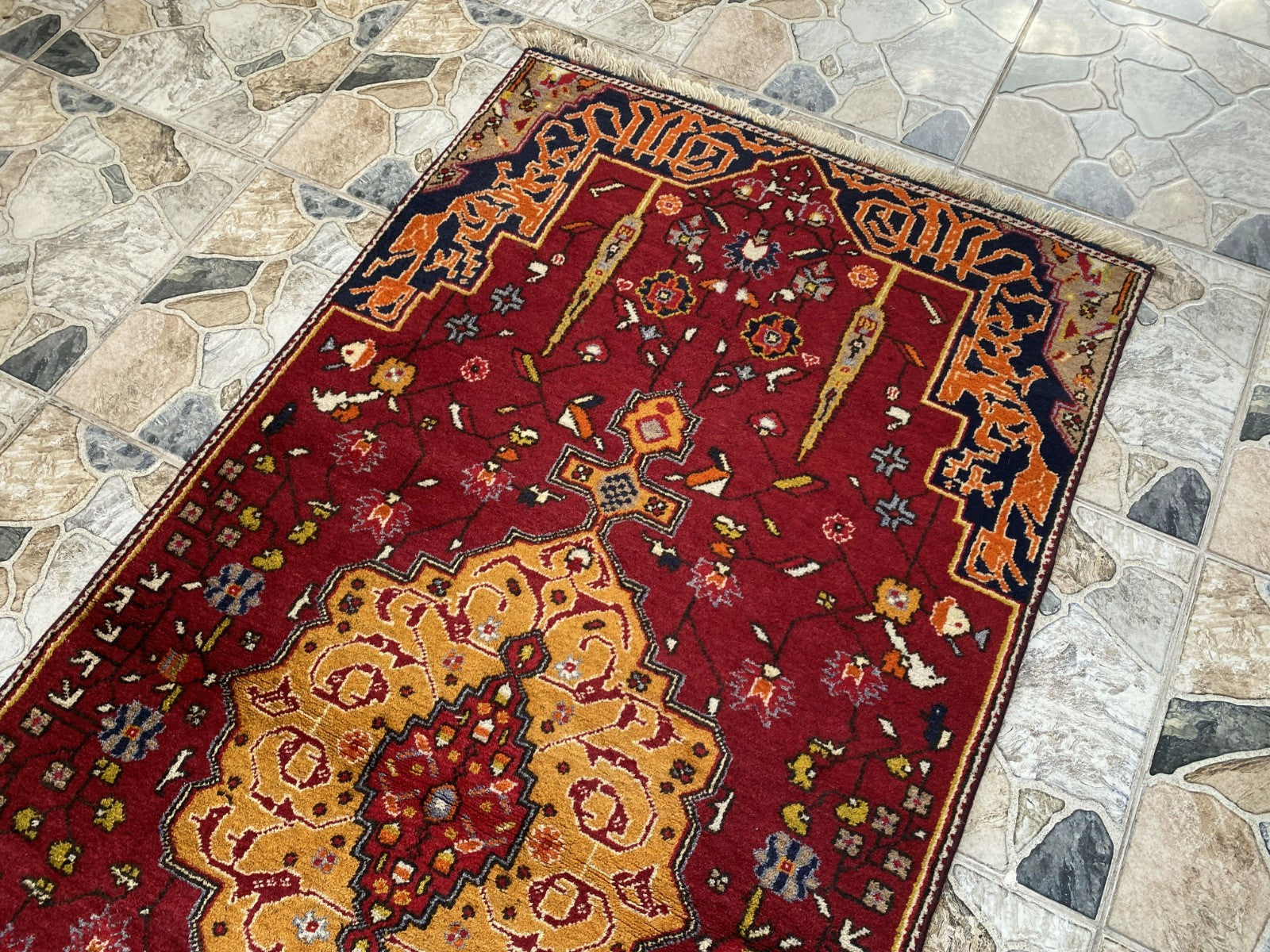 Vintage Turkish Runner Rug | 3.2 x 7.0 ft | Traditional Geometric Runner