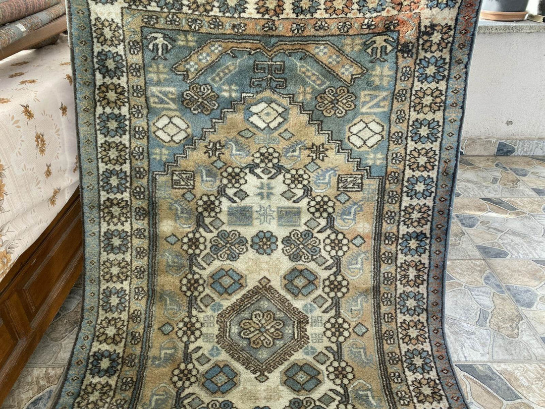 Vintage 1990s Turkish Oushak Rug | Geometric Handwoven Wool Carpet 3'5'' x 6'3''