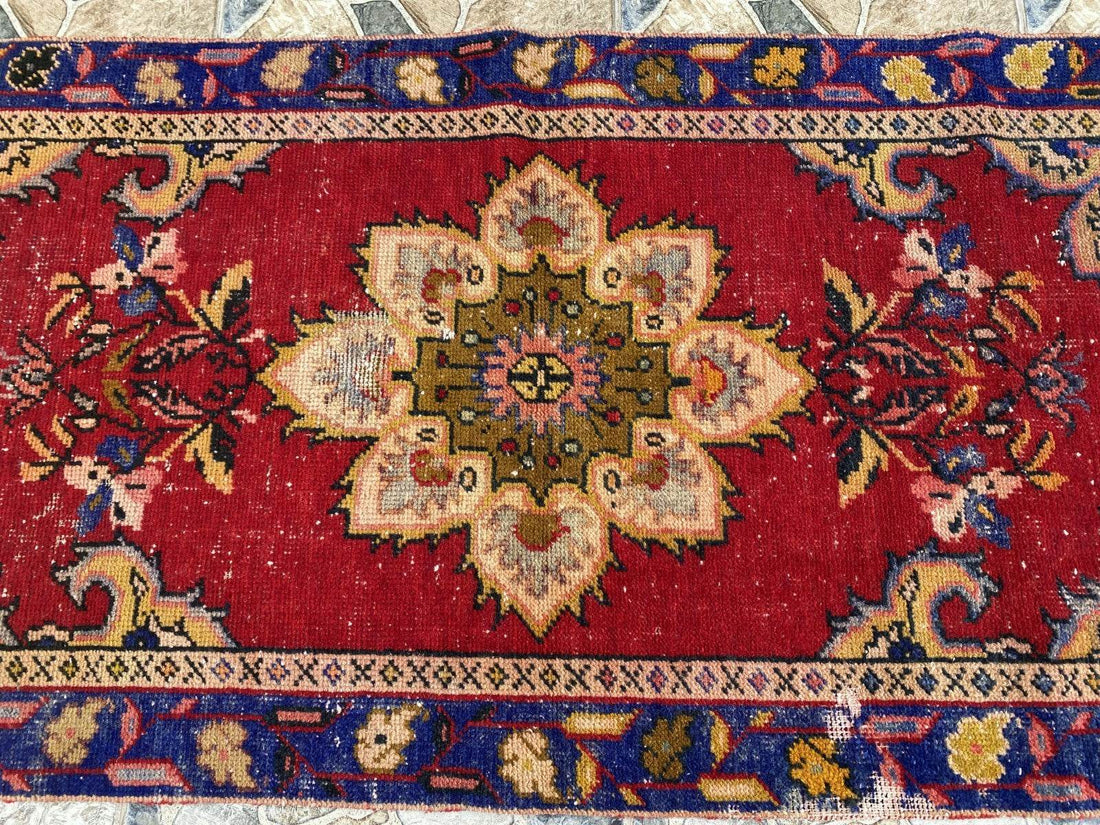 2x5 ft Handmade Turkish Vintage Rug | 1970s Tribal Wool Farmhouse Antique Area Carpet