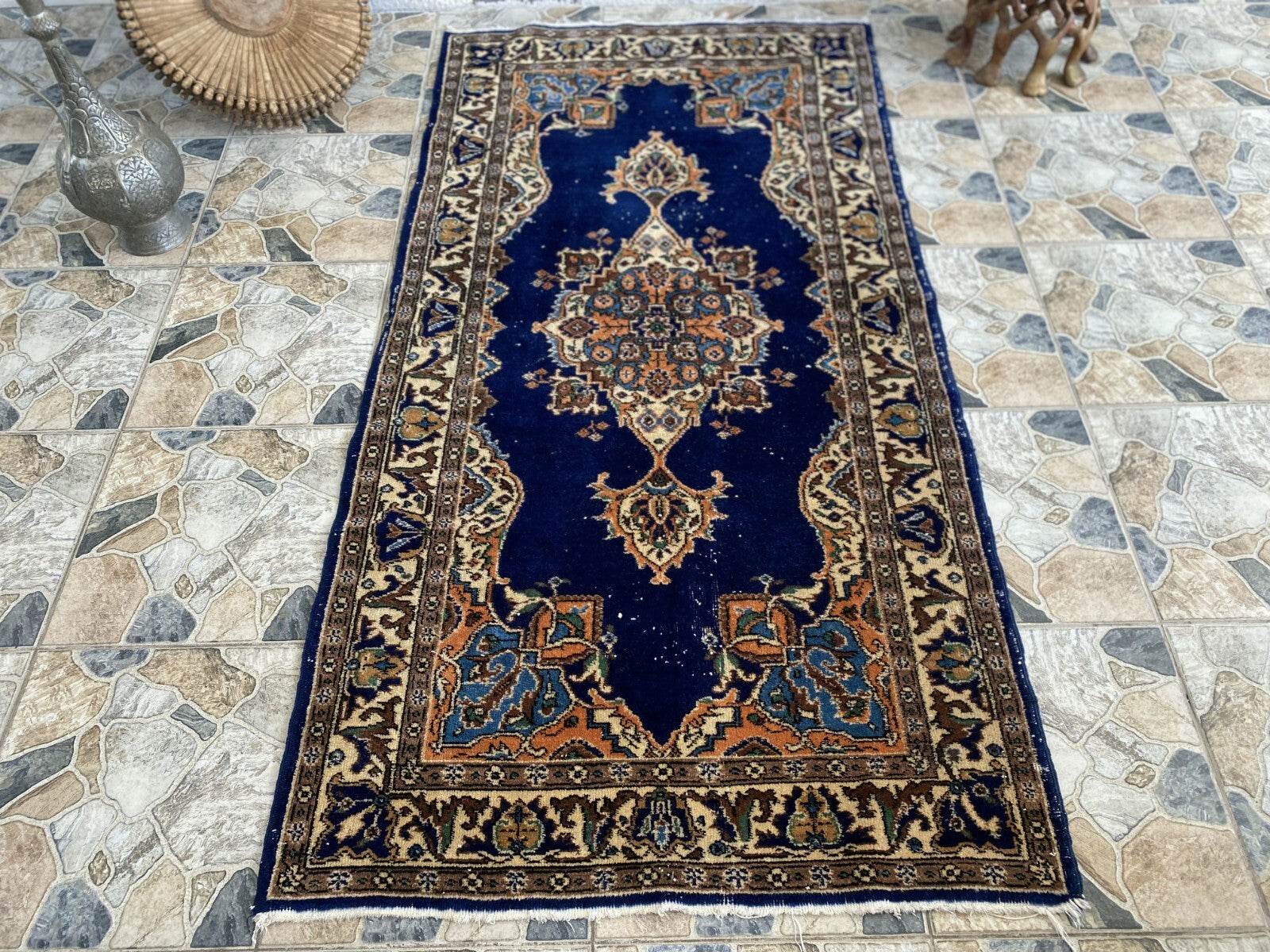 Vintage Turkish Oushak Rug, 4 x 7 ft Handmade Wool Antique Tribal Area Wool Rug