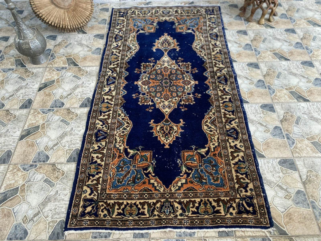 Vintage Turkish Oushak Rug, 4 x 7 ft Handmade Wool Antique Tribal Area Wool Rug