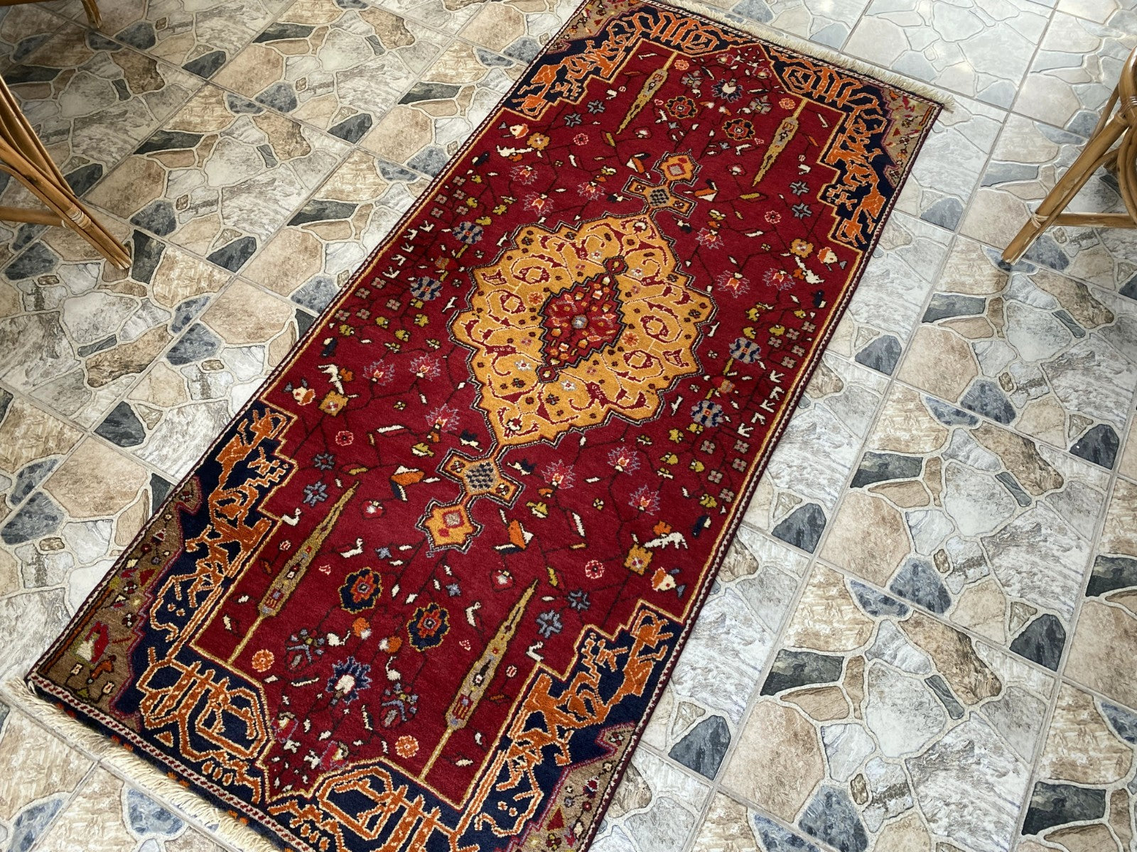 Vintage Turkish Runner Rug | 3.2 x 7.0 ft | Traditional Geometric Runner