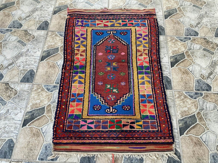 Handmade Turkish Vintage Rug | 1970s Tribal Wool Farmhouse Antique Small Carpet