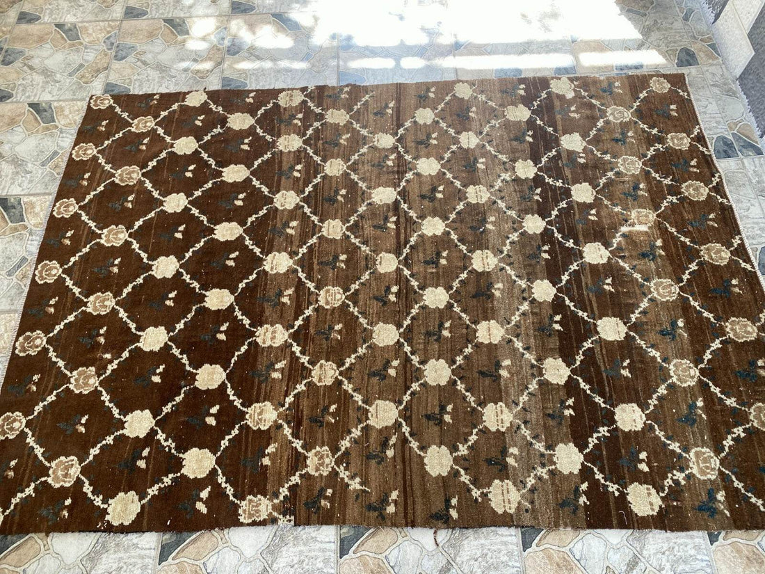 Vintage Kurdish Oushak Rug, 1980s Turkish Anatolian Hand-Knotted Wool Runner Rug