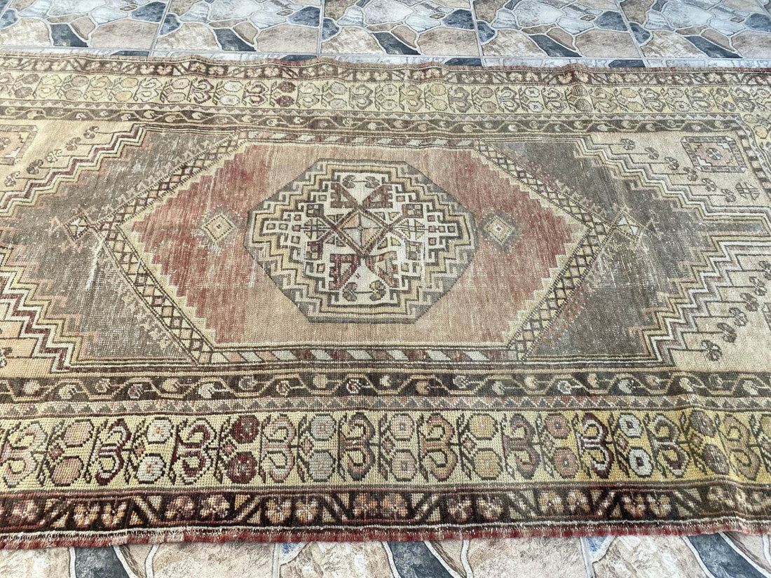 Vintage Turkish Oushak Rug, 4 x 7 ft Red Handmade Wool Antique Tribal Area Rug